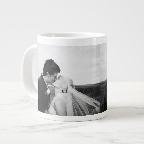 Black  White Wedding or 2 Photo Faux Panoramic Giant Coffee Mug