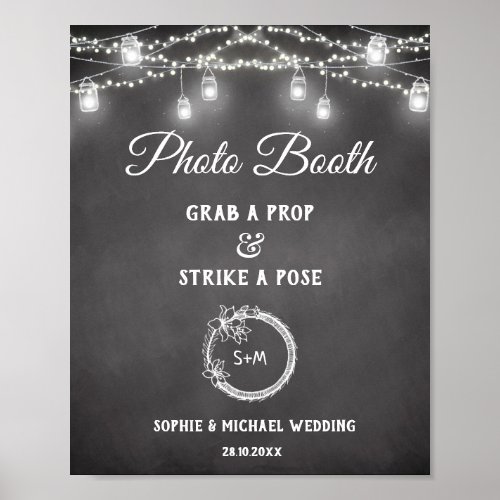 Black White Wedding Photo Booth Sign Poster