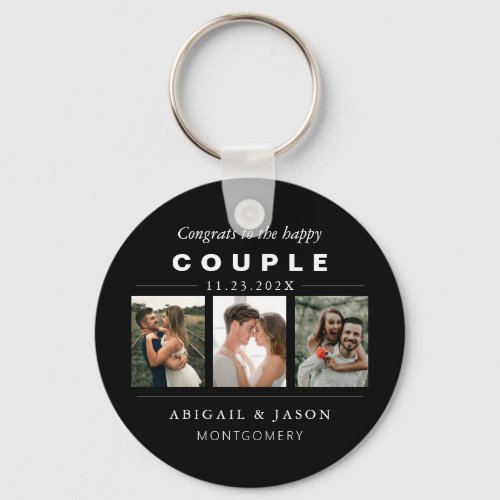 Black White Wedding Photo Collage Happy Couple Keychain