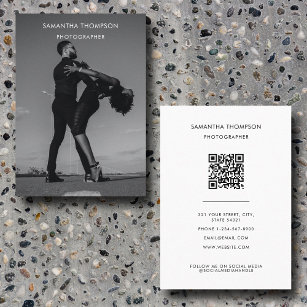 Black White Wedding Photographer QR Code Photo  Business Card