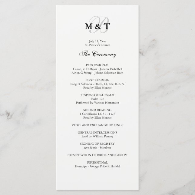 Black & White Wedding Program (Front)