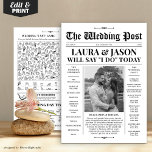 Black White Wedding Program   Timeline Newspaper<br><div class="desc">Make your wedding stand out from the ordinary with this beautiful classic newspaper program. Looking for a unique way to display your wedding program? Your guests will be impressed and will enjoy reading your special wedding newspaper. The timeline icons can be moved to customize the program according to your planned...</div>