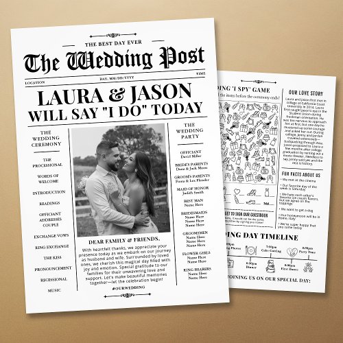 Black White Wedding Program  Timeline Newspaper