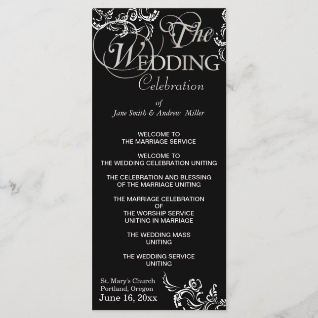 Black & white wedding programs (Front)