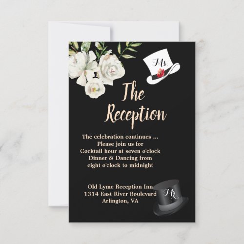 Black  White Wedding Reception Enclosure Card 