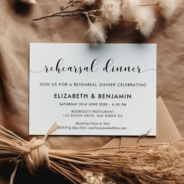 Black & white wedding rehearsal dinner invitation (Creator Uploaded)