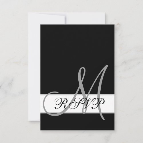 Black White Wedding RSVP Card with Monogram