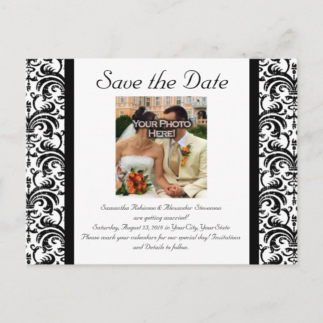 Black/White Wedding Save the Date Photo Postcard (Front)