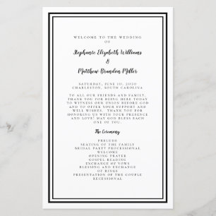 Black & White Wedding Script Chic Ceremony Program