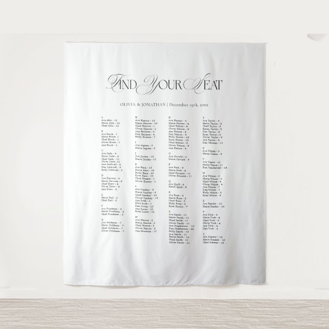 Black & White Wedding Seating Chart Fabric  Tapestry (Front)