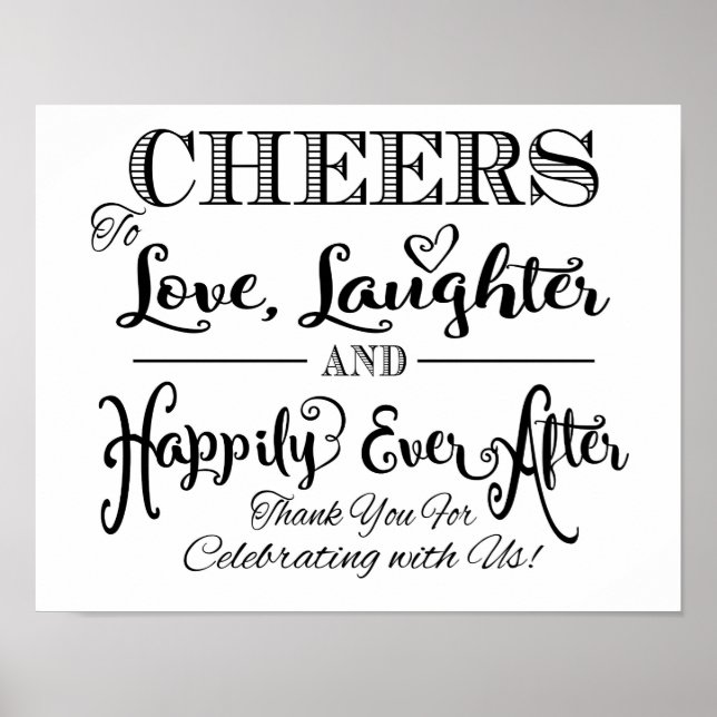 Black & white wedding sign Happily Everafter print (Front)