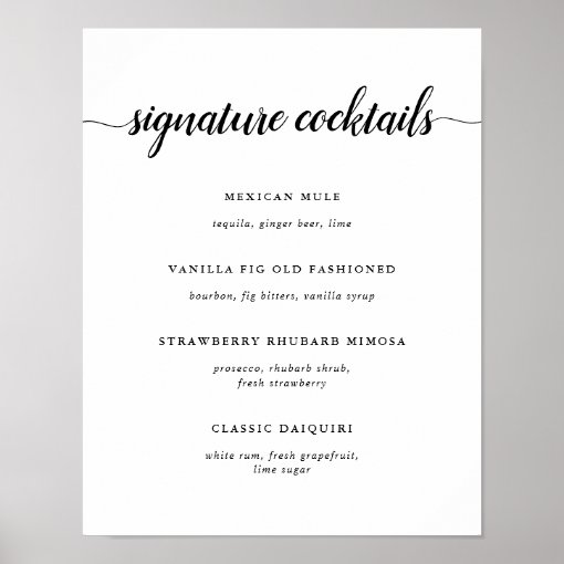 Black & White Wedding Signature Cocktail Menu Sign | Zazzle