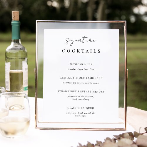 Black  White Wedding Signature Cocktail Menu Sign