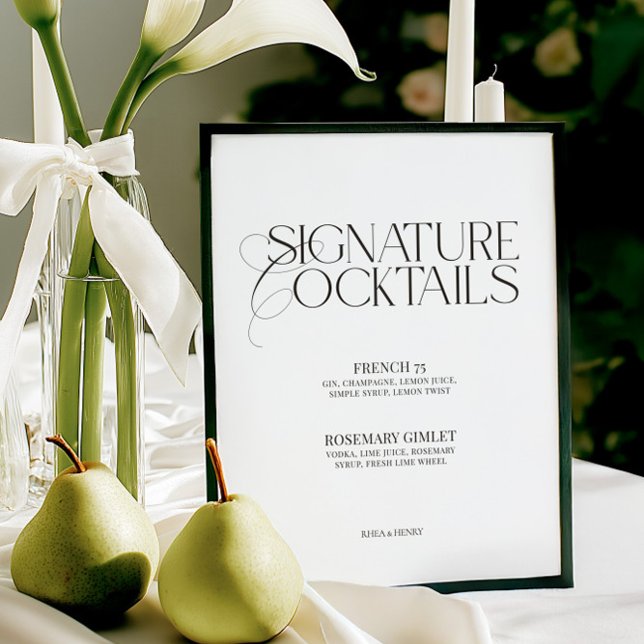 Black & White Wedding Signature Cocktails Sign (Black & White Wedding Signature Cocktails Sign)