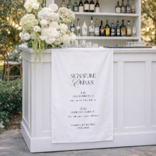 Black & White Wedding Signature Drinks Fabric Sign