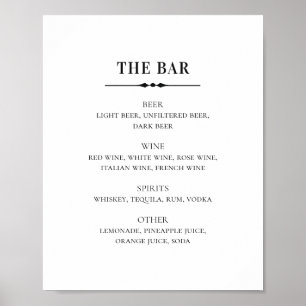 Black & white wedding. Simple alcohol drinks bar Poster