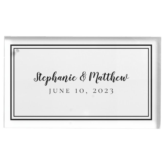 Black White Wedding Simple Minimalist Reception Place Card Holder (Front)