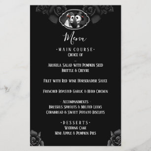Black & White Wedding Skeletons Black Rose Menu