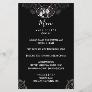 Black & White Wedding Skeletons Black Rose Menu