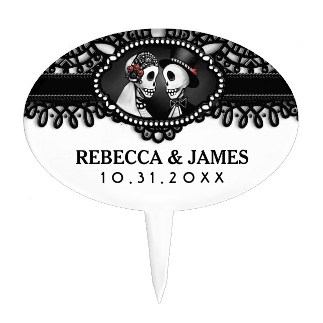 Black & White Wedding Skeletons Halloween Topper (Front)