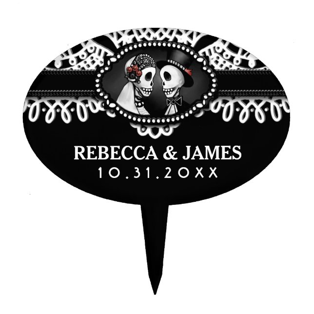 Black & White Wedding Skeletons Halloween Topper (Front)