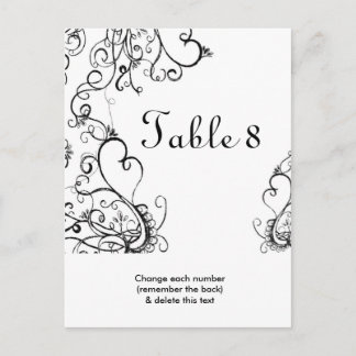 Black White Wedding Table Number Postcard
