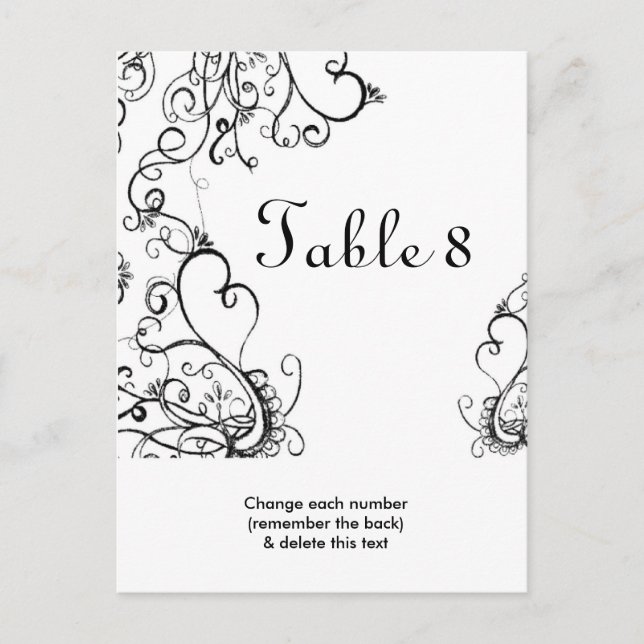 Black White Wedding Table Number Postcard (Front)