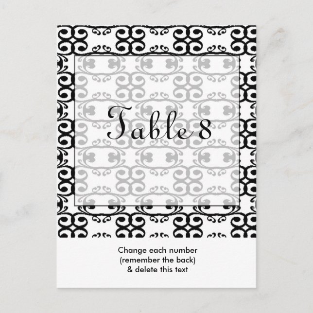 Black White Wedding Table Number Postcard (Front)