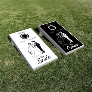 Black White Wedding Team Bride and Team Groom  Cornhole Set