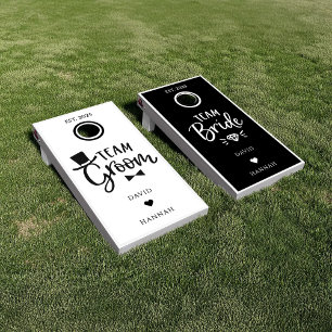 Black White Wedding Team Bride and Team Groom  Cornhole Set