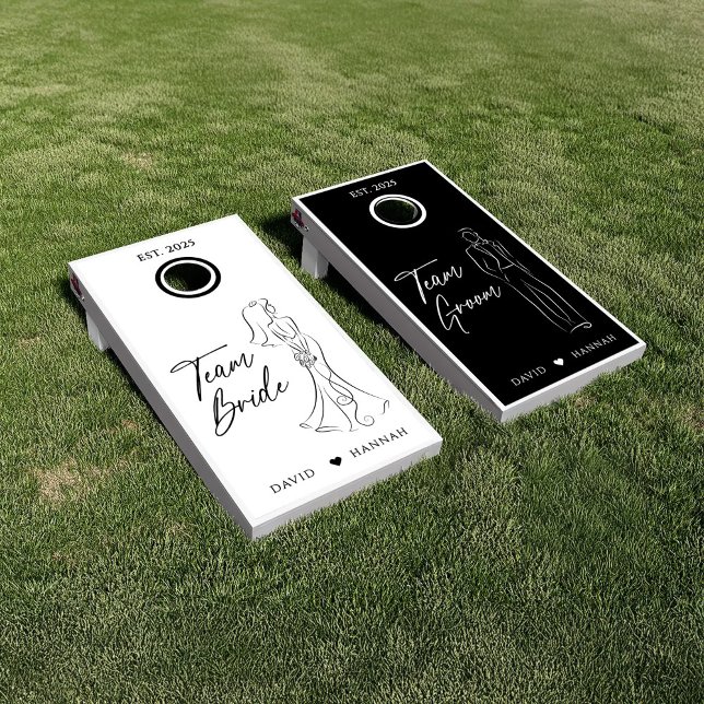 Black White Wedding Team Bride and Team Groom  Cornhole Set (Creator Uploaded)