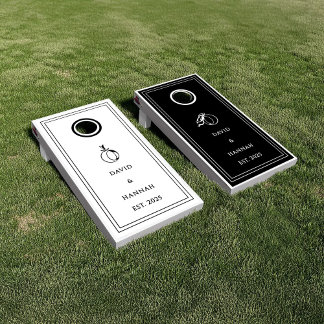 Black White Wedding Team Game Cornhole