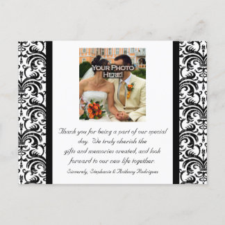 Black/White Wedding Thank You Color Photo Postcard