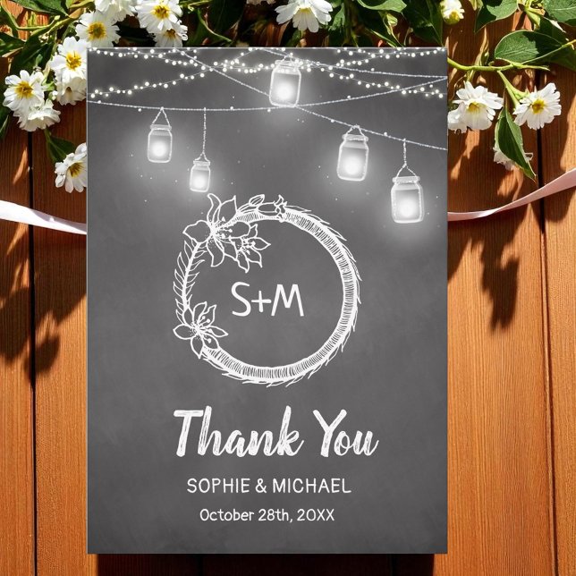 Black White Wedding Thank You Mason Jar Card (Creator Uploaded)