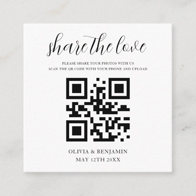 Black & White Wedding Vendor QR Code Sign Enclosure Card (Front)