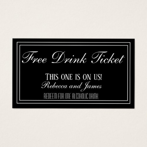 Black  White Wedding Voucher Free Drink Ticket