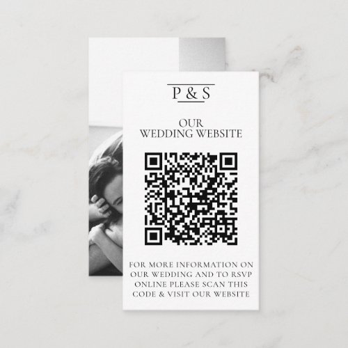 Black  White Wedding Website QR Code Photo Rsvp Enclosure Card