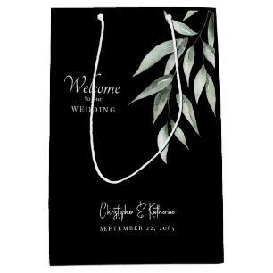 Black & White Wedding Welcome Foliage  Medium Gift Bag