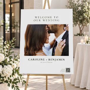 Black White Wedding Welcome Photo Program QR Code Foam Board