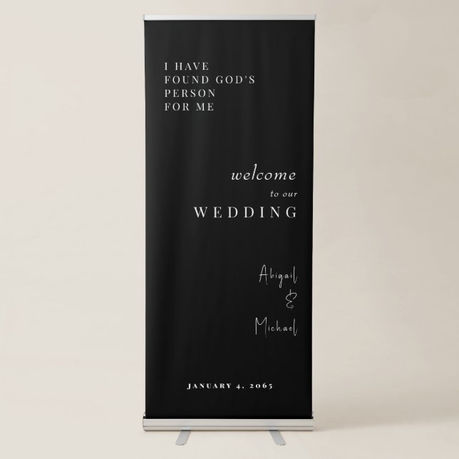 Black & White Wedding Welcome Retractable Banner (Front)
