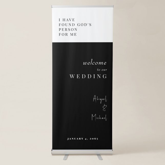 Black & White Wedding Welcome Retractable Banner (Front)