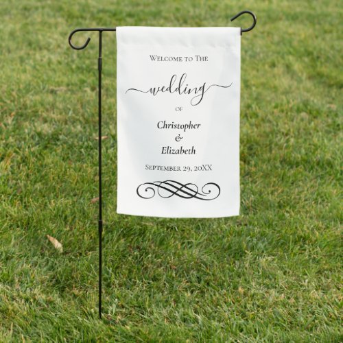 Black White Wedding Welcome Sign Garden Flag 