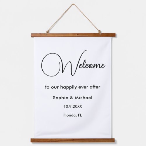 Black White Wedding Welcome Sign Hanging Tapestry