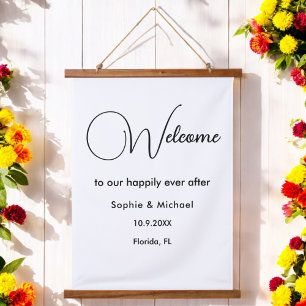 Black White Wedding Welcome Sign Hanging Tapestry