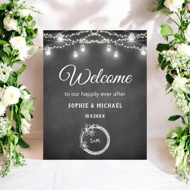 Black White Wedding Welcome String Lights Poster (Creator Uploaded)