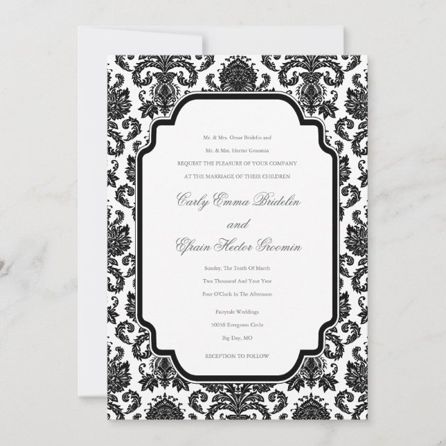 Black White Weddings Damask Customized Invitation (Front)