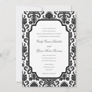 Black White Weddings Damask Customized Invitation