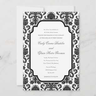 Black White Weddings Damask Customized Invitation