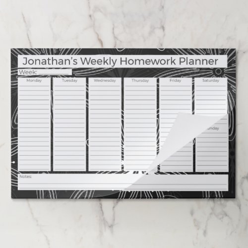 Black  White Weekly Homework Planner Paper Pad