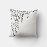 Black &amp; White Weeping Willow Tree Branches Leaves Throw Pillow at Zazzle